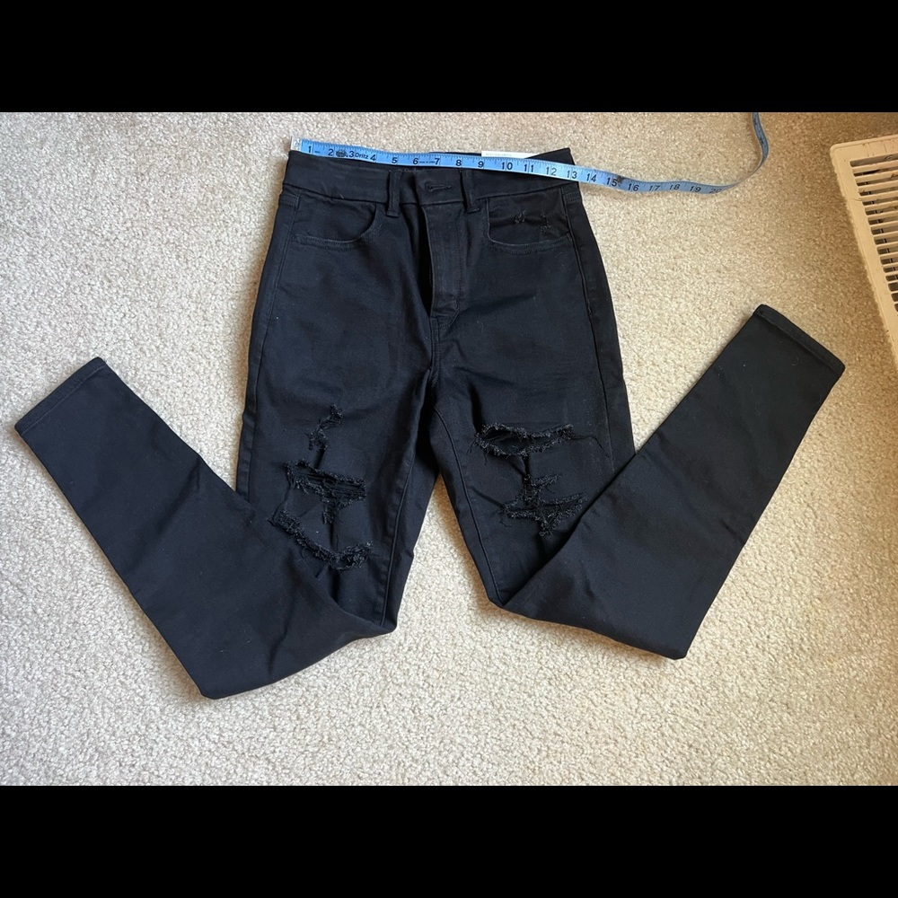 American Eagle Curvy Hi-Rise Black Distressed Jeggings ~ Brand New w/ Tags